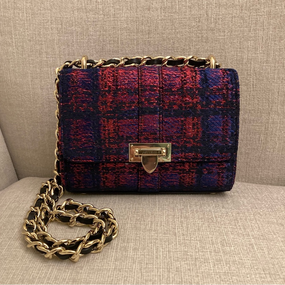 Aspinal of London Lottie Bag - Navy & Merlot Metallic Tweed